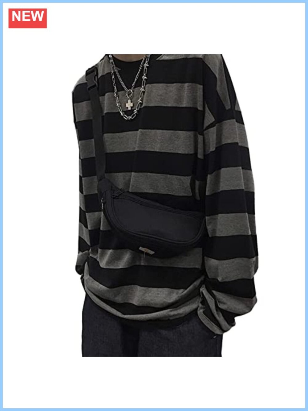 Women Oversized Striped Long Sleeve T-Shirt Retro Streetwear Casual Tee